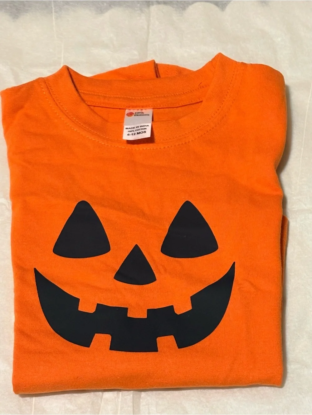 Baby Pumpkin Face Halloween T-Shirt  100% Cotton Size 6-12 months